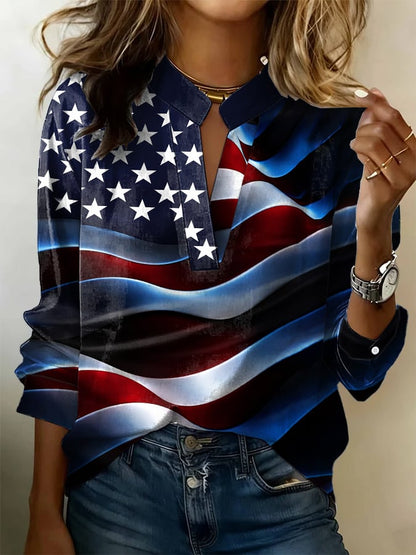 Women's Retro National Flag Print Art Shirt