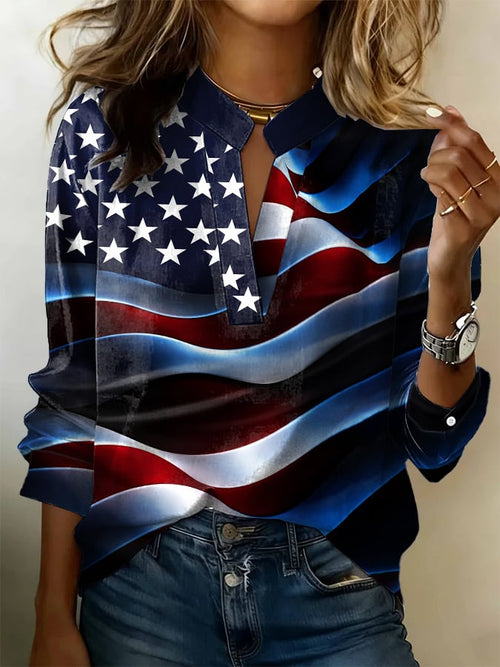 Women's Retro National Flag Print Art Shirt