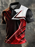 Men's Retro Patriotic Color-Block Short-Sleeve Polo Shirt
