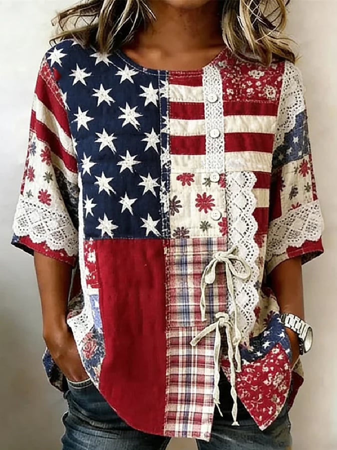 Women's Casual American 250th Anniversary Print Top