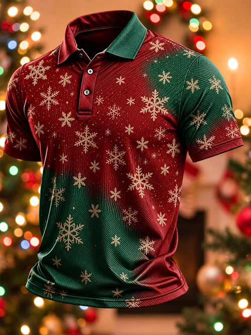 Men's Casual Christmas Print Polo Shirt