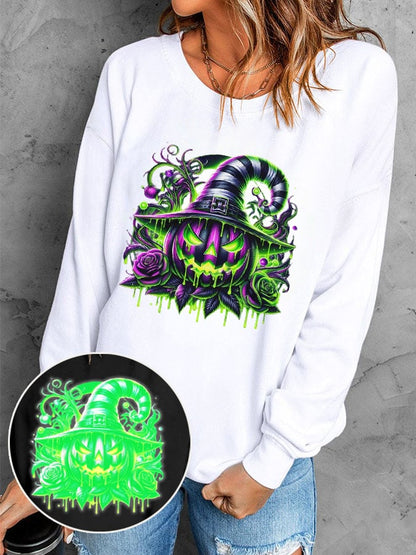 Women's Halloween Pumpkin Face Luminous Printed Casual Sweatshirt