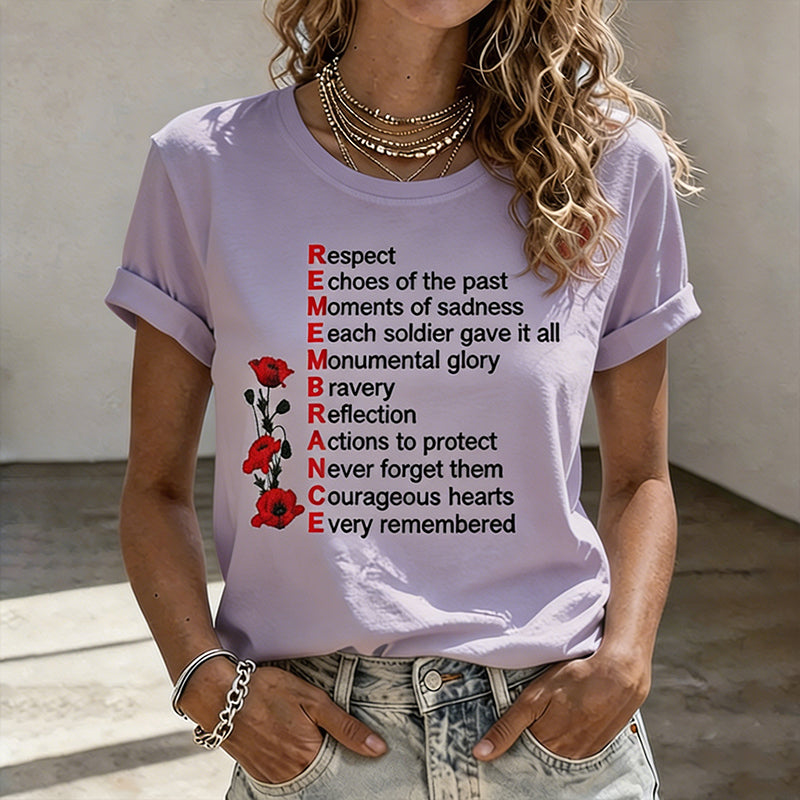 Women's Memorial Day Poppy Art Printed T-Shirt