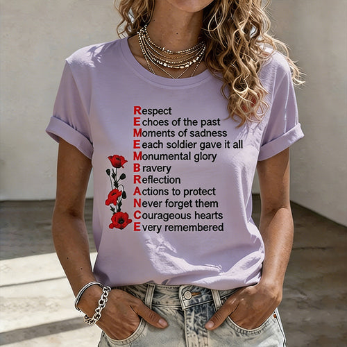Women's Memorial Day Poppy Art Printed T-Shirt