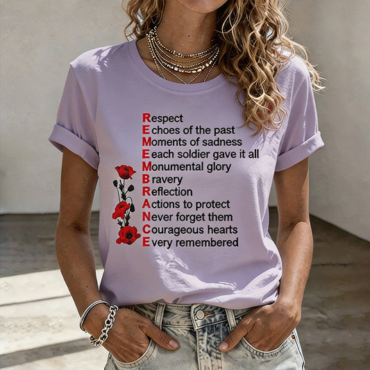 Women's Memorial Day Poppy Art Printed T-Shirt