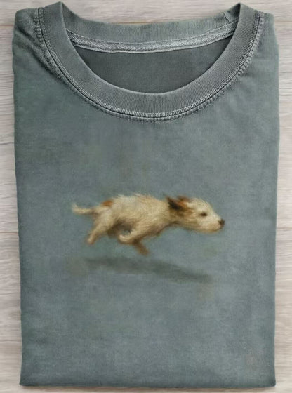 Funny Cute Running Dog Art Print Casual Cotton Short Sleeve T-shirt