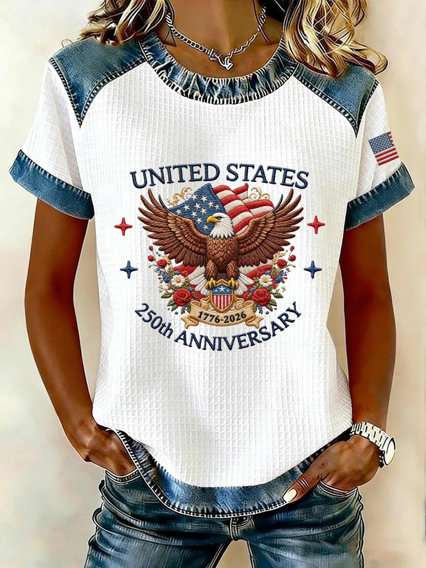 Women's 250th Anniversary American Denim Print Casual Top