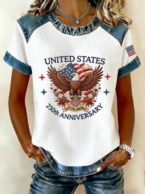 Women's 250th Anniversary American Denim Print Casual Top