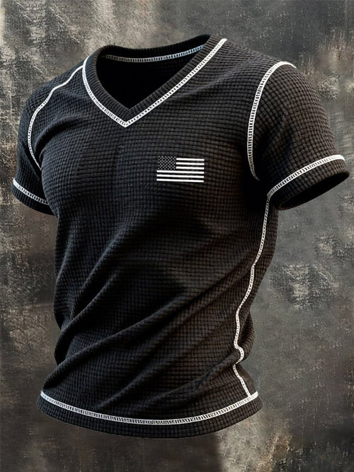Men's Retro Patriot Patchwork Waffle T-shirt