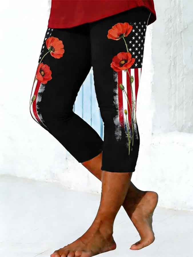Women's Memorial Day Print Cropped Pants