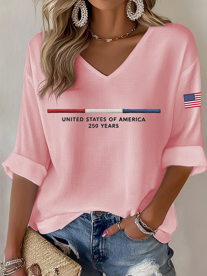 Women's United States 250TH Anniversary Print Waffle Long Sleeve T-Shirt