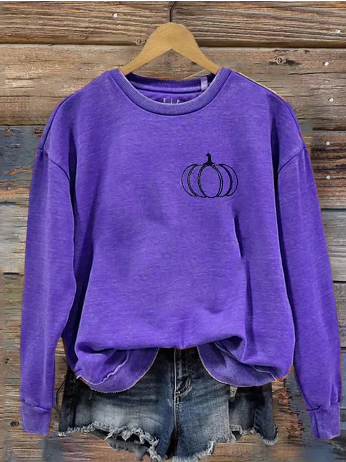 Vintage Pumpkin Print Long Sleeve Sweatshirt