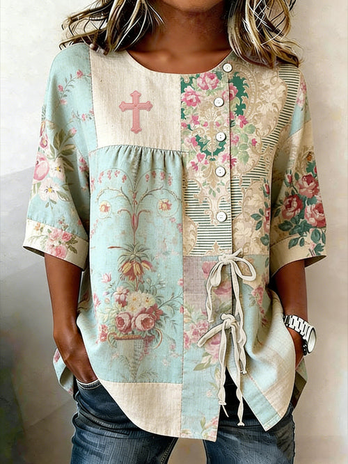 Women's Retro Faith Floral Print Top