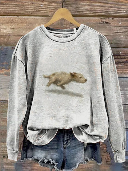 Funny Cute Running Dog Art Print Casual Sweatshirt