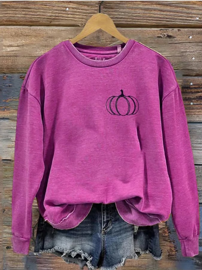 Vintage Pumpkin Print Long Sleeve Sweatshirt