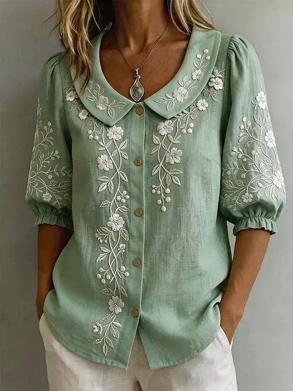 Women'S Casual Floral Short Sleeved Button Up Shirt
