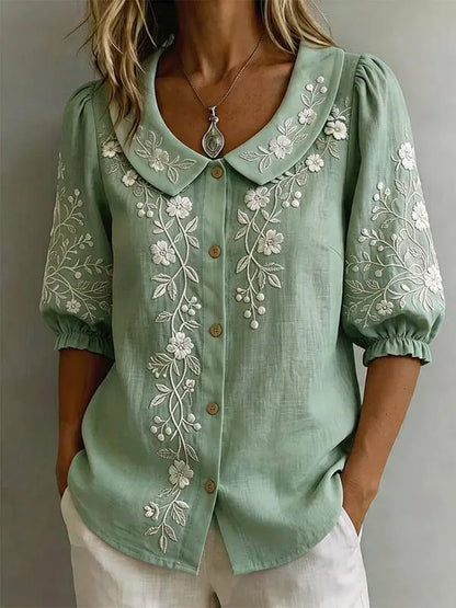 Women'S Casual Floral Short Sleeved Button Up Shirt