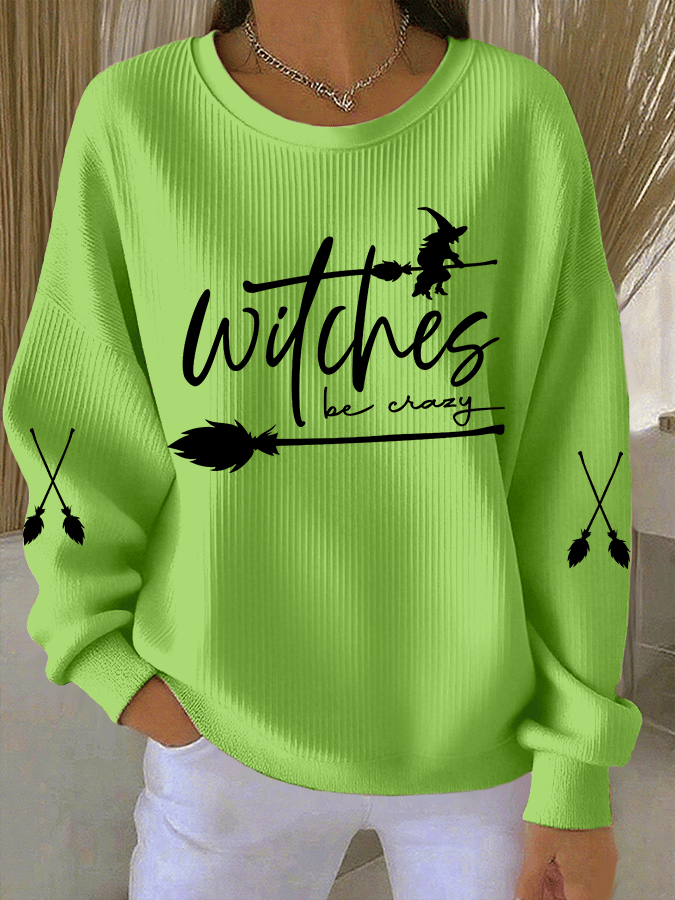 🔥HOT SALE🔥Women's Witch Be Crazy Print Knit Crew Neck Long Sleeve Top