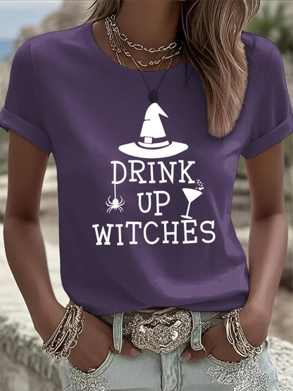 🔥HOT SALE🔥Women's Drink Up Witches Print Casual T-shirt