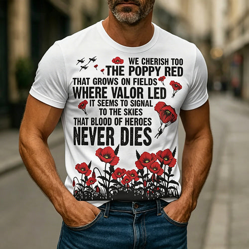 Memorial Day Poppy Print Men's Casual T-Shirt