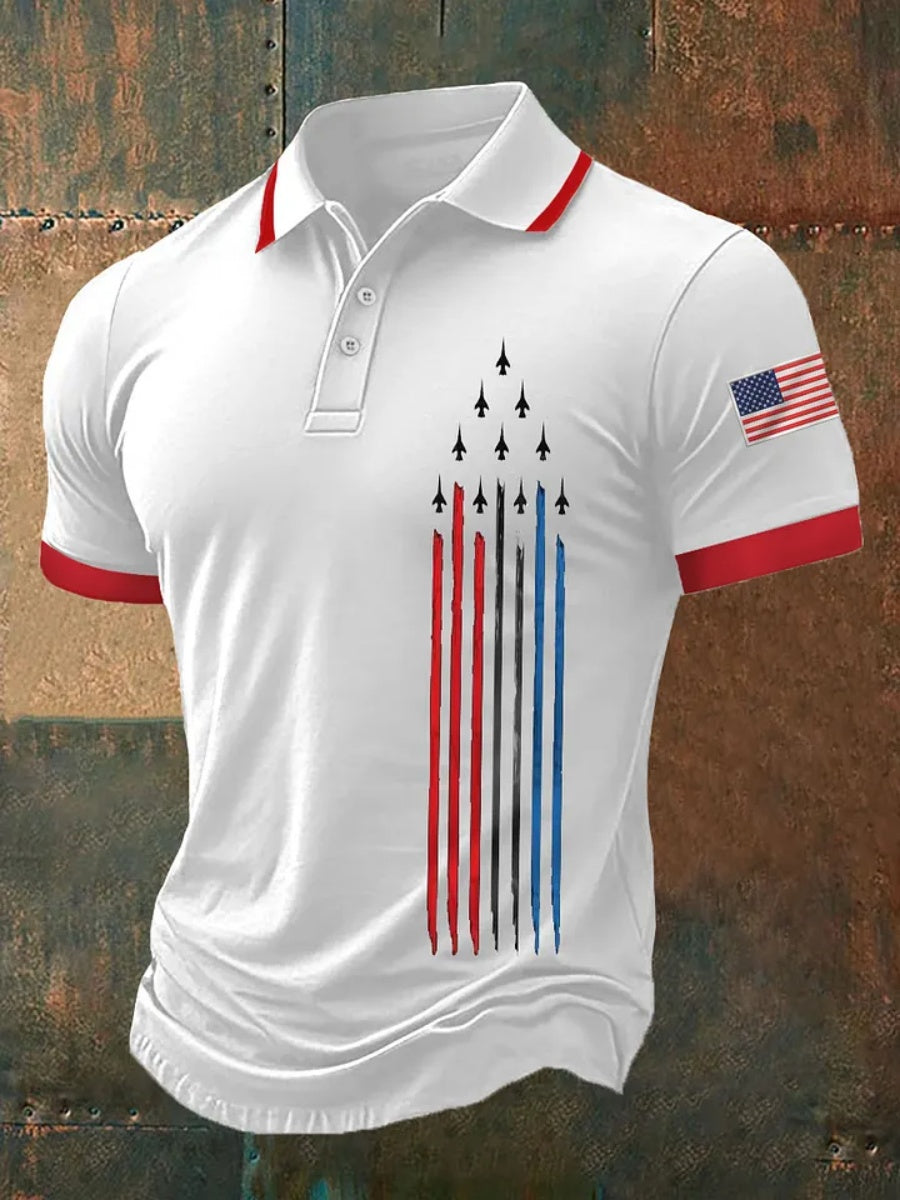 Men's Independence Day American Flag Jet Plane Print Casual Top