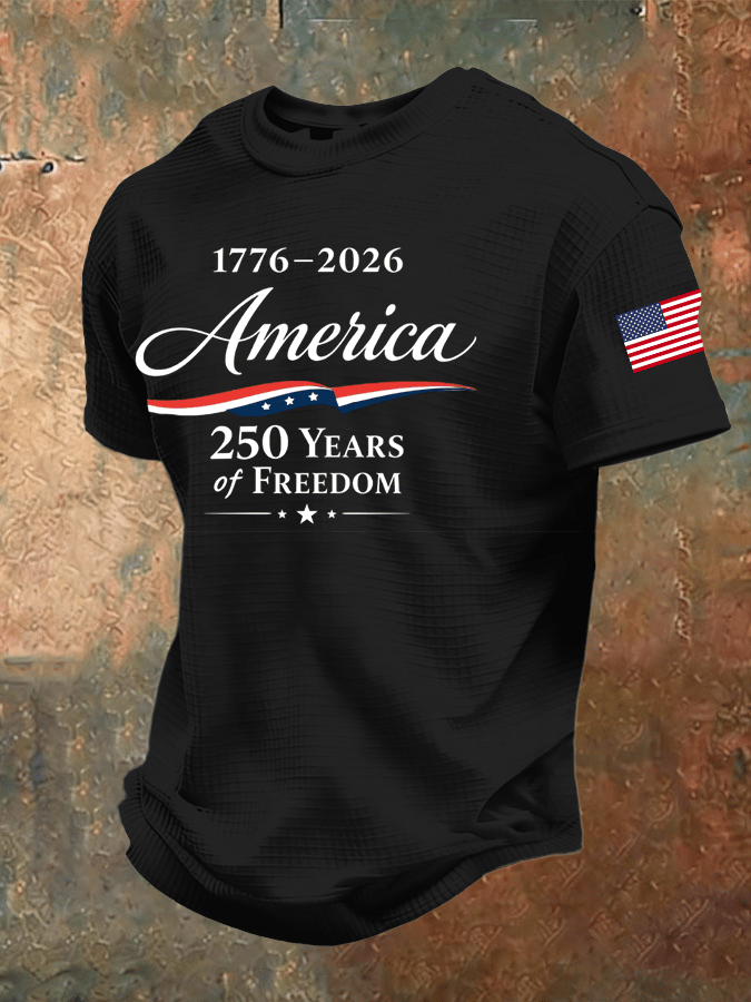 Men'S 250th Anniversary National Flag Print Waffle-Knit Fabric T-Shirt