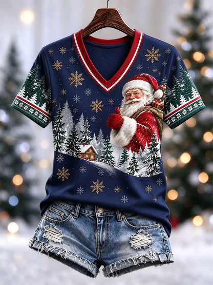 Women's Casual Christmas V-Neck Short-Sleeve T-Shirt