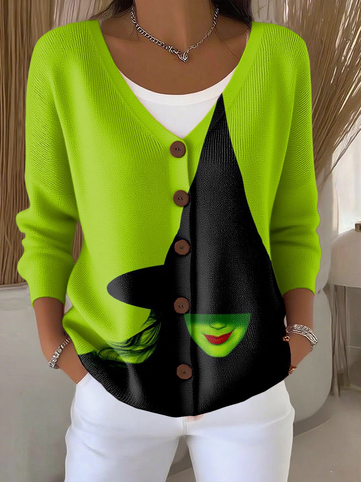 Women's Retro Witch Art Print Cardigan