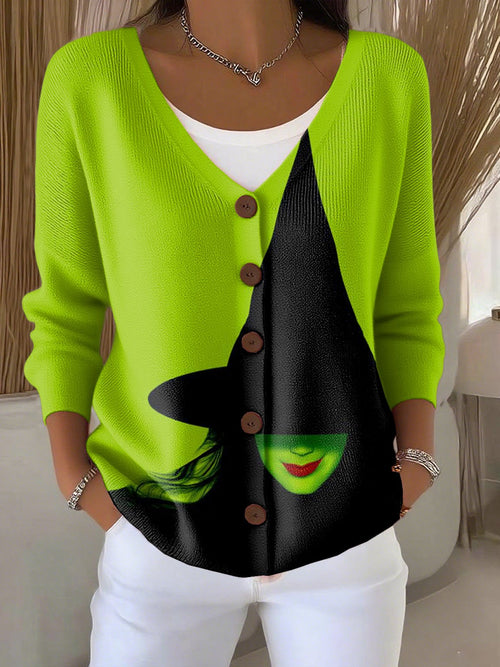 Women's Retro Witch Art Print Cardigan