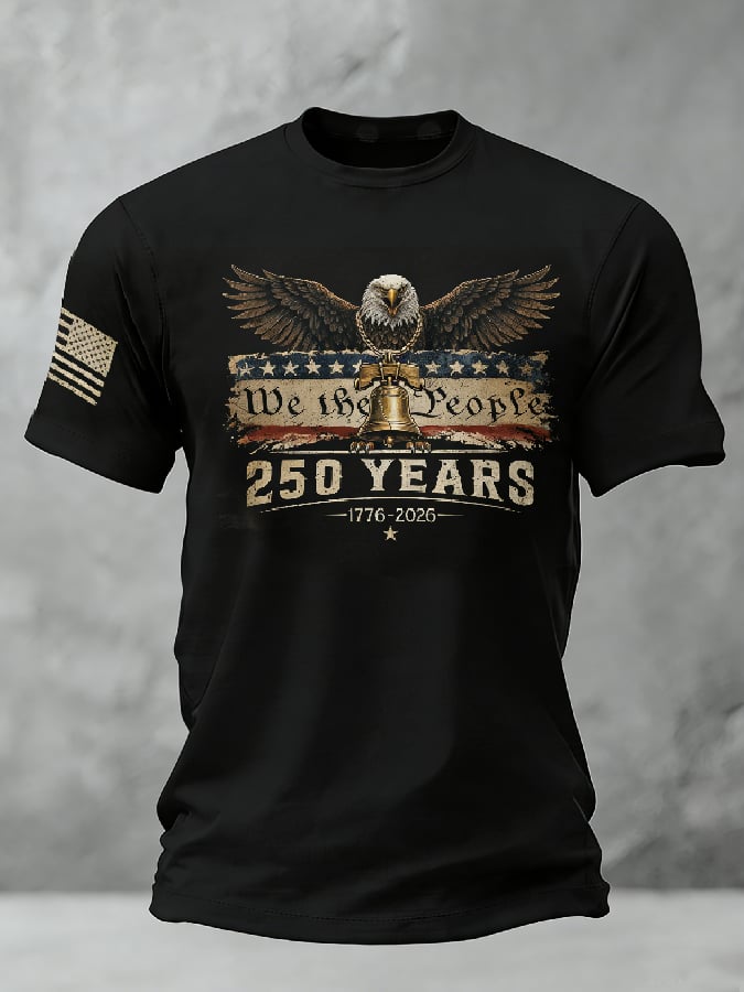 Men's Casual American 250th Anniversary Print Waffle Knit T-shirt