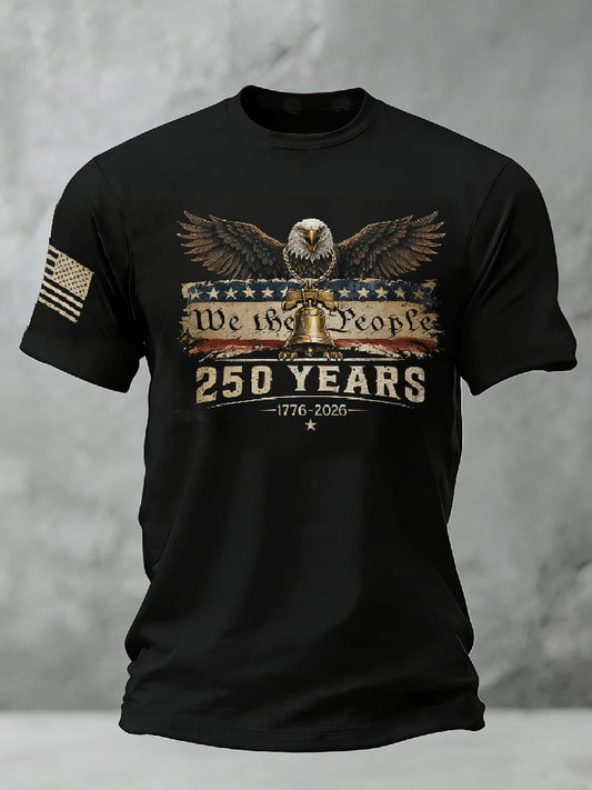 Men's Casual American 250th Anniversary Print Waffle Knit T-shirt