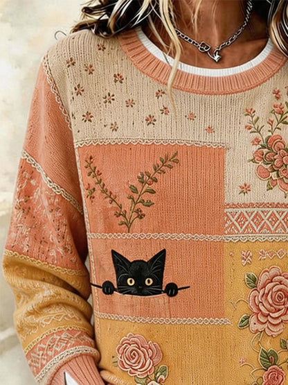 Women's Crew-Neck Printed Faux-Layered Pullover Sweatshirt