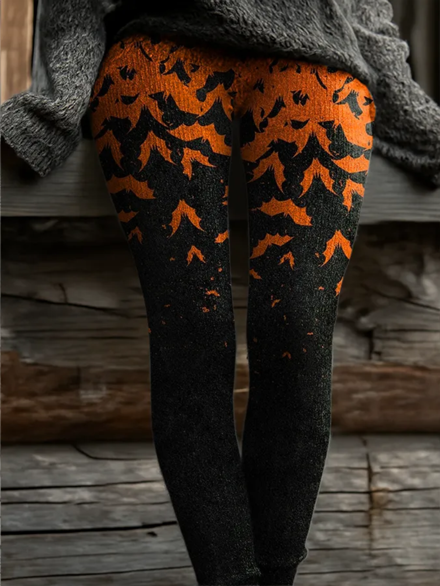 Women's Retro Halloween Rose Skull Print Leggings