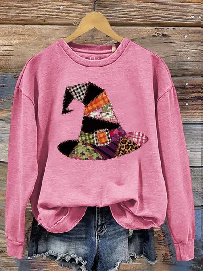 Women's Halloween Witch Hat Print Casual Sweatshirt