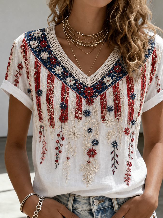 Women's American Flag Printed Casual T-shirt