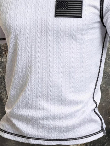 Men's Retro Color-Block Knitted T-Shirt with Textured Finish