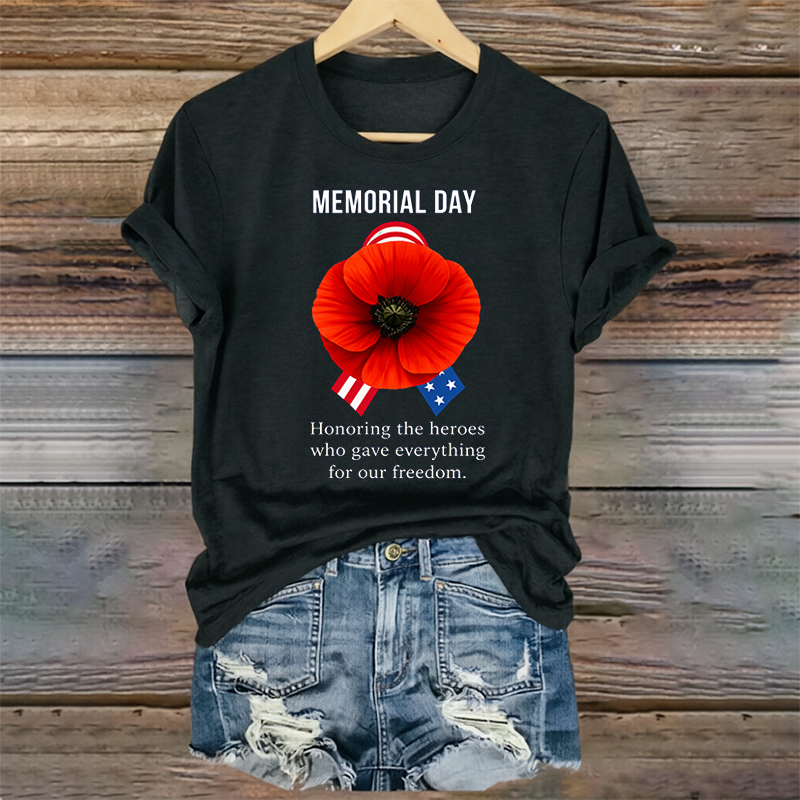 Women's "Memorial Day" Poppy Commemorative Crew-Neck T-Shirt
