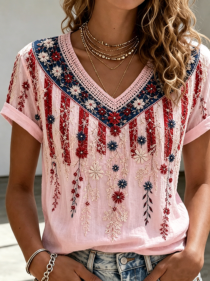 Women's American Flag Printed Casual T-shirt