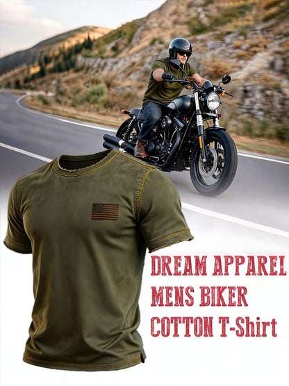 Men'S Vintage Biker-Style Washed Cotton Short-Sleeve T-Shirt With Distressing