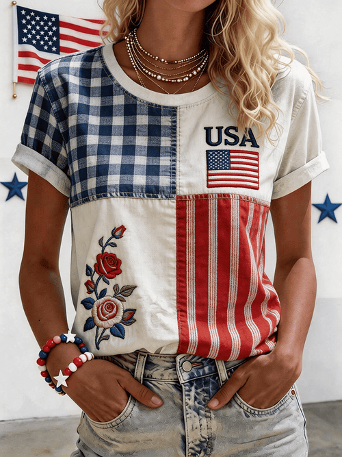 Women's USA Inspired Floral Linen T-Shirt