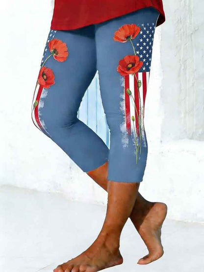 Women's Memorial Day Print Cropped Pants