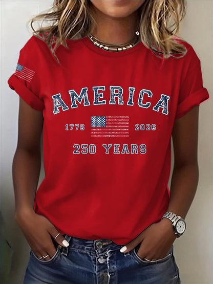 Women's American flag flowers Print Casual T-Shirt