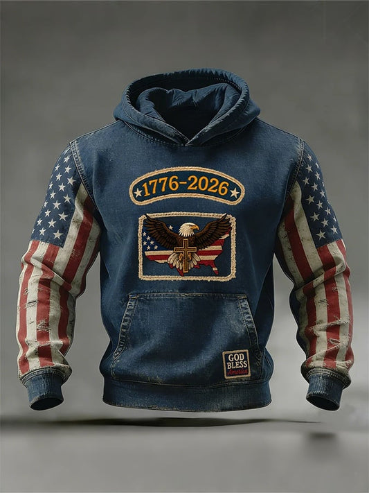 Men's Retro American 250th Anniversary Print Hooded Sweatshirt