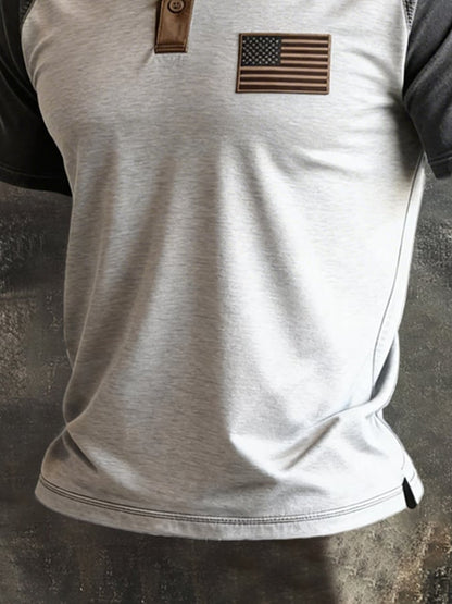 Men's Retro Patriot Color Block Polo Collar Short Sleeve