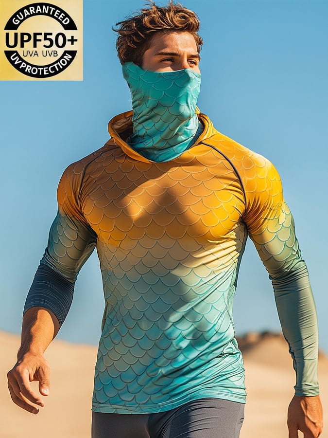 Men's Outdoor Sun Protection Breathable Cool Hooded Sun Protection Long-Sleeved Top