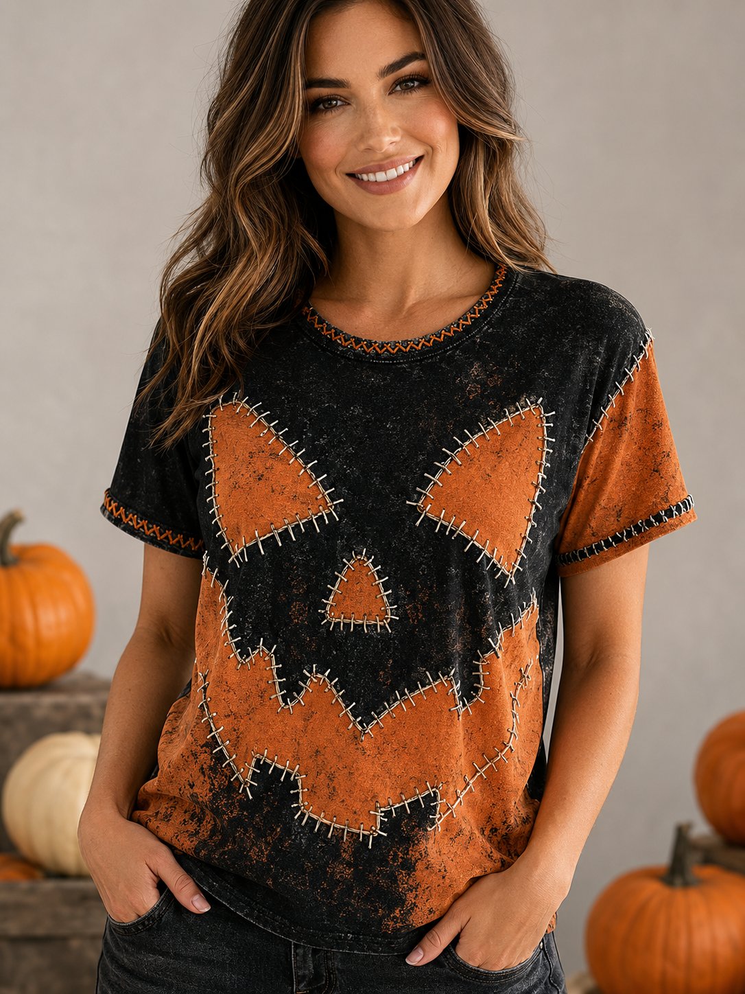 Women's Autumn Halloween Fun Casual Print T-Shirt