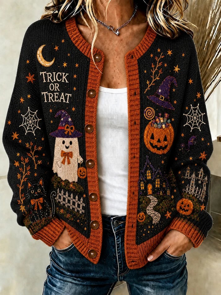 Women's Halloween Print Knit Cardigan