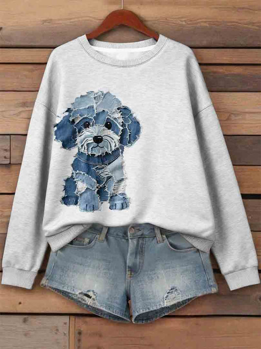 Denim Teddy Bear Dog Cute Art Print Casual Sweatshirt