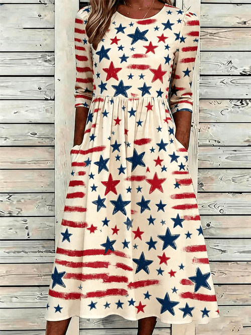 Women's Retro America's 250th Anniversary Print Casual Dress