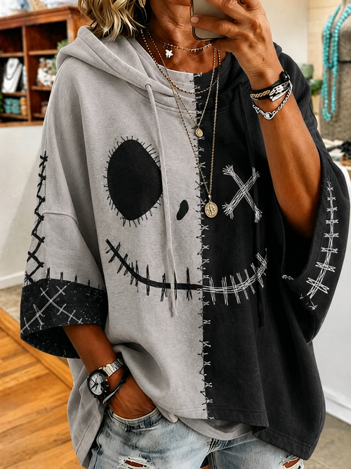 Halloween Ghost Face Pattern Casual Hoodie